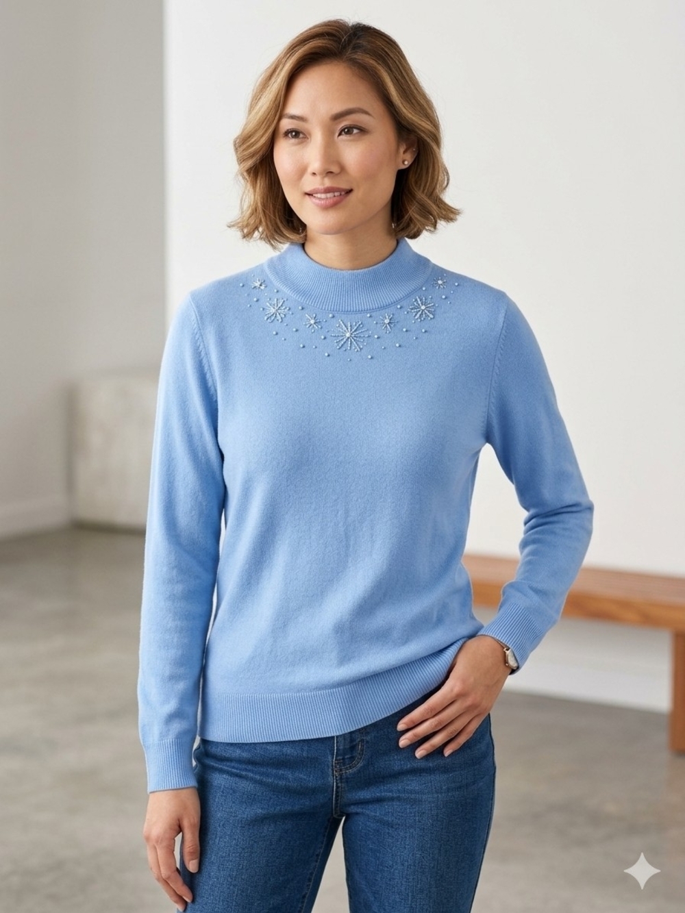 NWOT Tradition Vintage 90s Light Blue Mock Neck Sweater Grandmacore Cottagecore